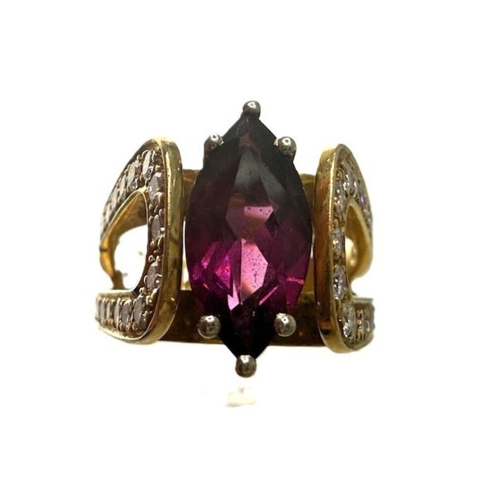 Ladies' 18K Gold Rhodolite Garnet and Diamond ring - Size 5